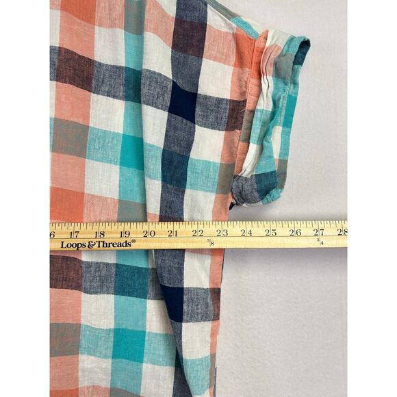 St Johns Bay Short Sleeve Relaxed Checkered Plaid Shirt - Size Large Linen - Picture 11 of 12